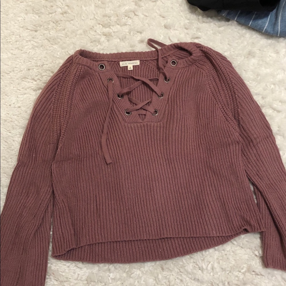 LA Hearts criss cross pink sweater